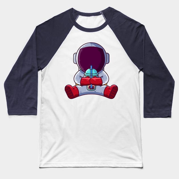 Cute Astronaut Drinking Boba Cartoon Baseball T-Shirt by Ardhsells